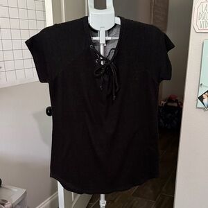 Sunday Elegant Black Lace-Up Top